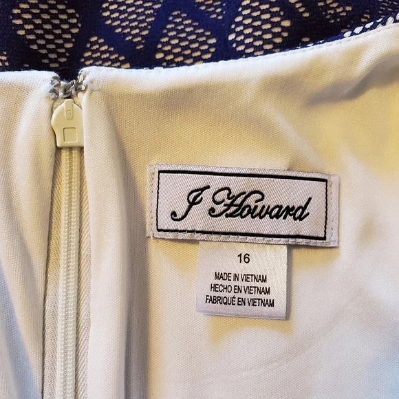 NWOT J Howard Sleevless White Dress with Blue Lace Overlay Sz16 - Picture 4 of 17